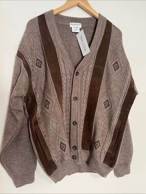 Vintage Norm Thompson Made in Italy Brown Wool Blend Cardigan Sweater Medium NWT